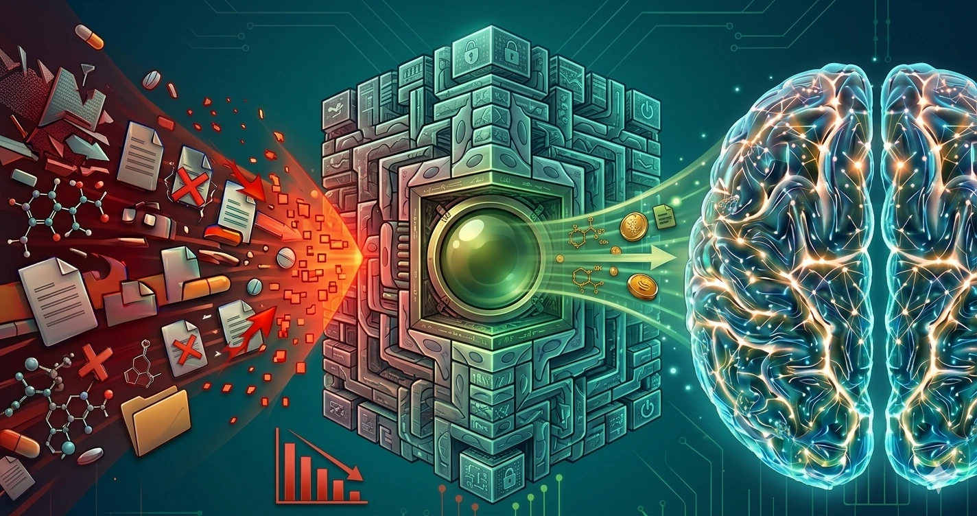 Infographic illustrating the blood-brain barrier as an authorized lipid-soluble access portal. The left side shows generic non-bioactive nutrients (A) being blocked and discarded, while the right side shows highly bioactive nutrients (B) successfully passing through. Futuristic digital style with red and green graphics.